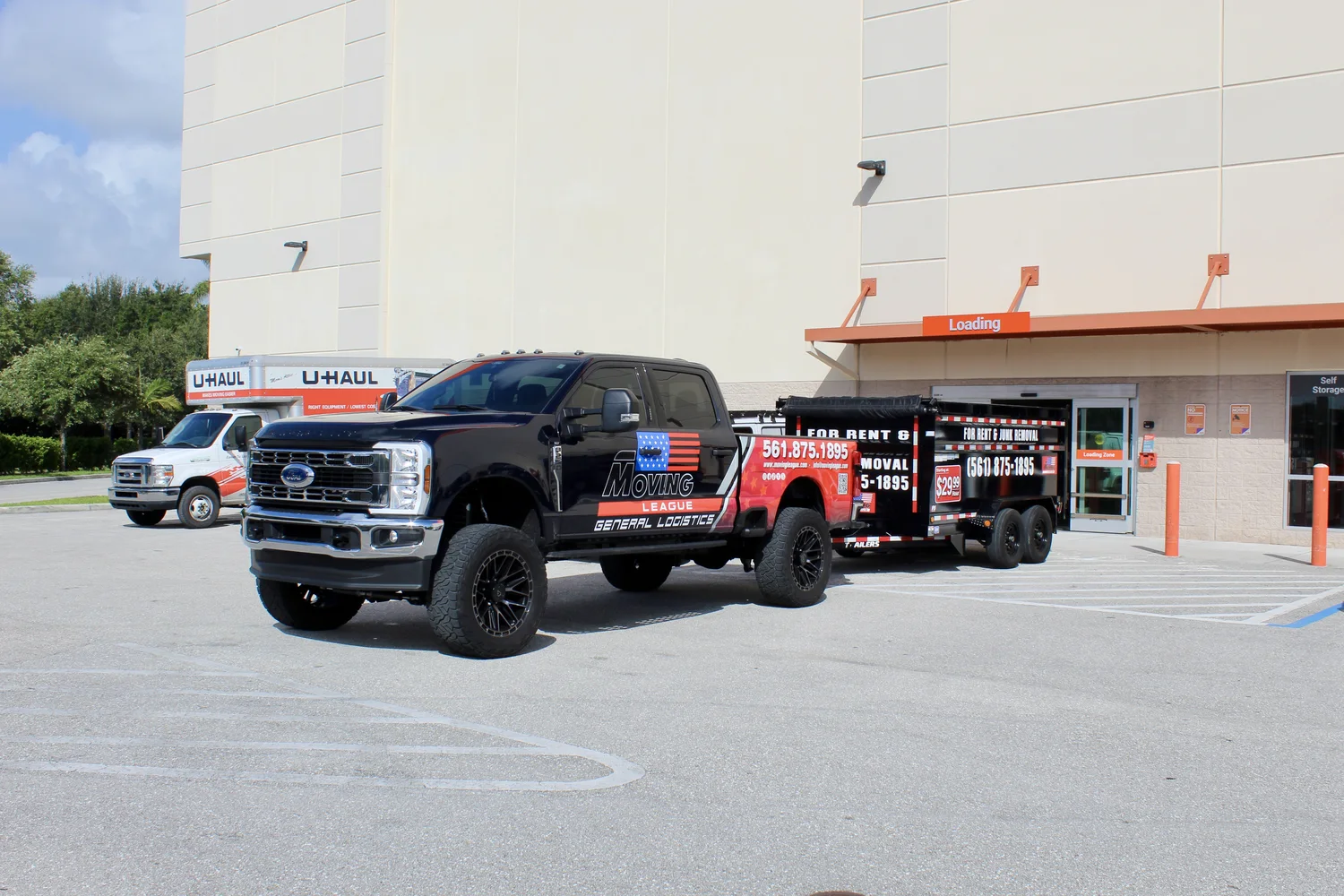 Moving League Ford F-250 and dump trailer in West Palm Beach, Florida